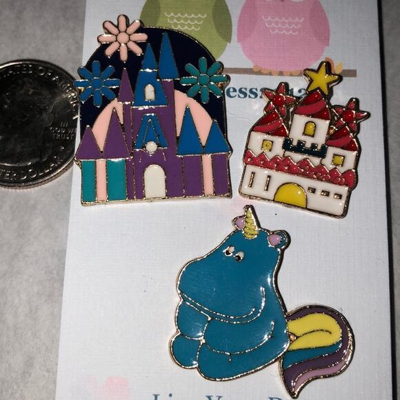 3 Piece - Brooch Fairytale Castles Unicorn - Picture 1 of 2